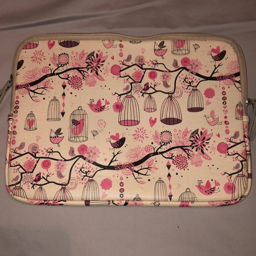 Pink bird cage computer sleeve